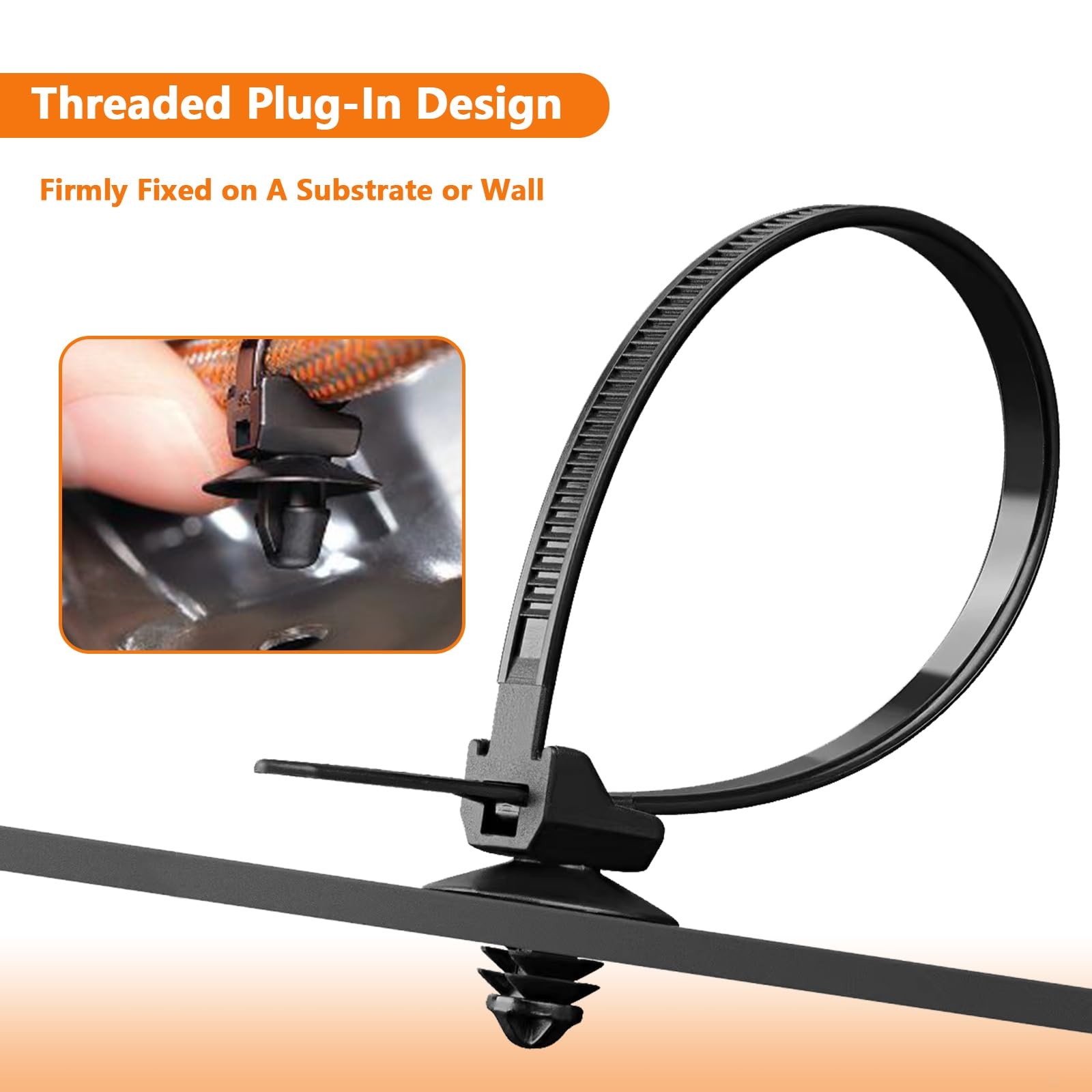 60Pcs Nylon Universal Cable Tie with Buckle Push Mount Zip 6 Types, Black