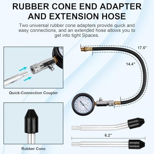 8pcs Engine Compression Tester Kit 0-300PSI for Car, Motorcycle, Snowmobile, Cha