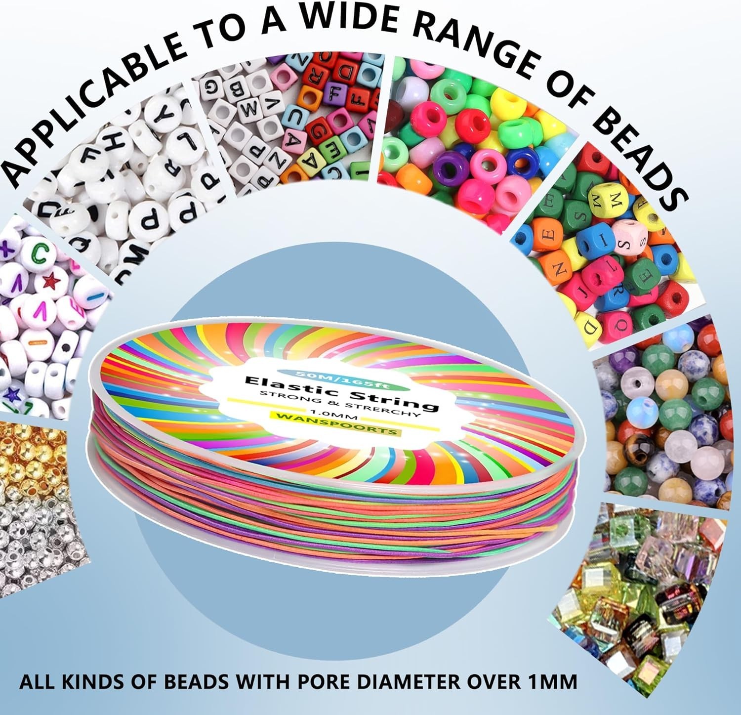 Sturdy 165ft Rainbow Elastic Cord - Perfect String for Jewelry Making & Crafts