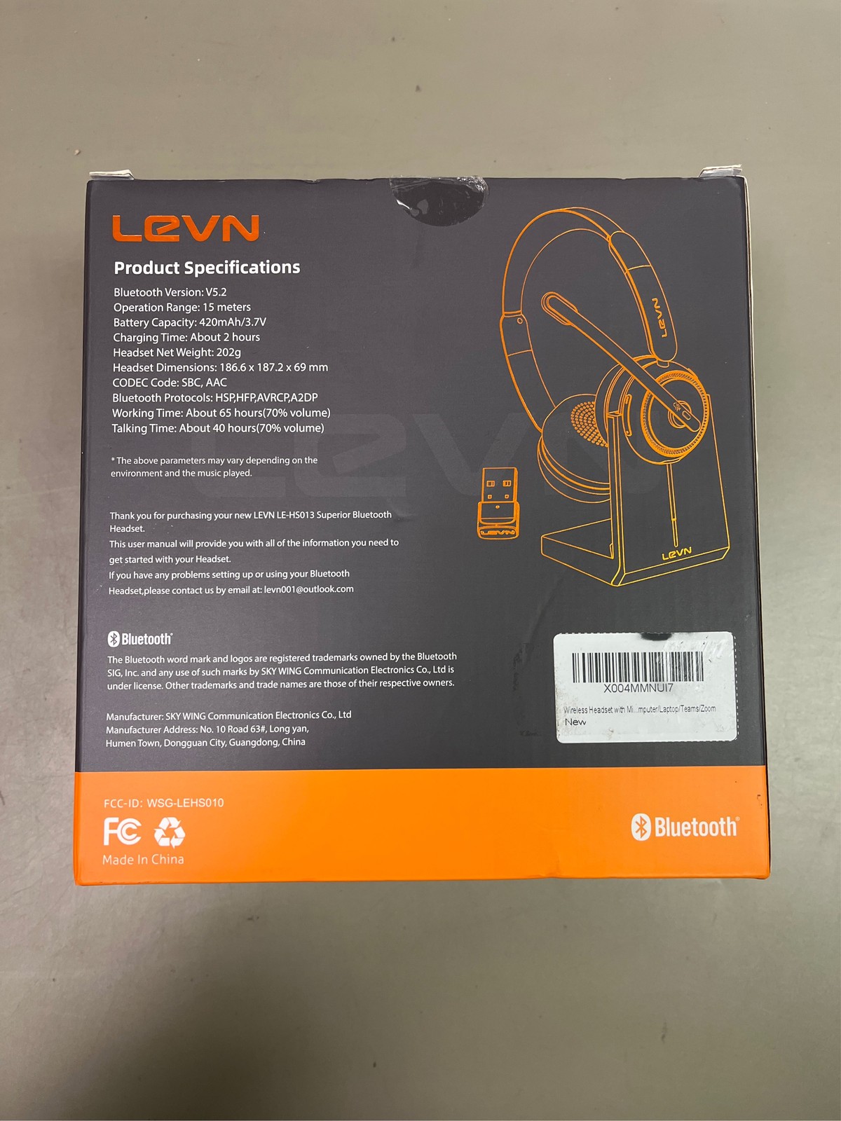 Wireless Headset with Mic for Work, Bluetooth Headset with Microphone (Noise Can