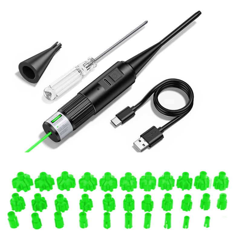 Rechargeable Gree Laser Bore Sighter Kit .17 .22lr to 12GA USB Boresighter Laser