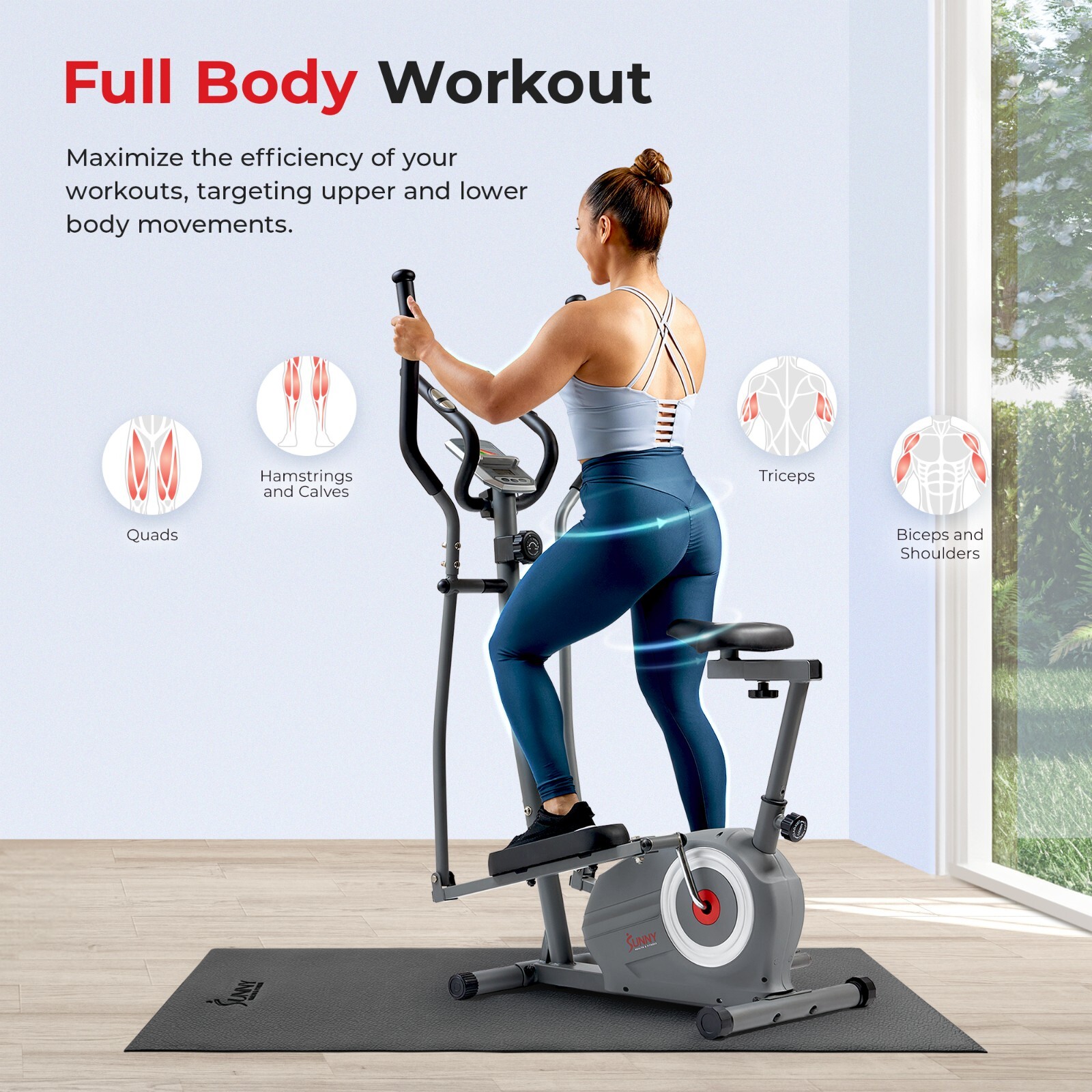 Compact Elliptical and Bike Exercise Machine Dual Mode Adjustable Resistance