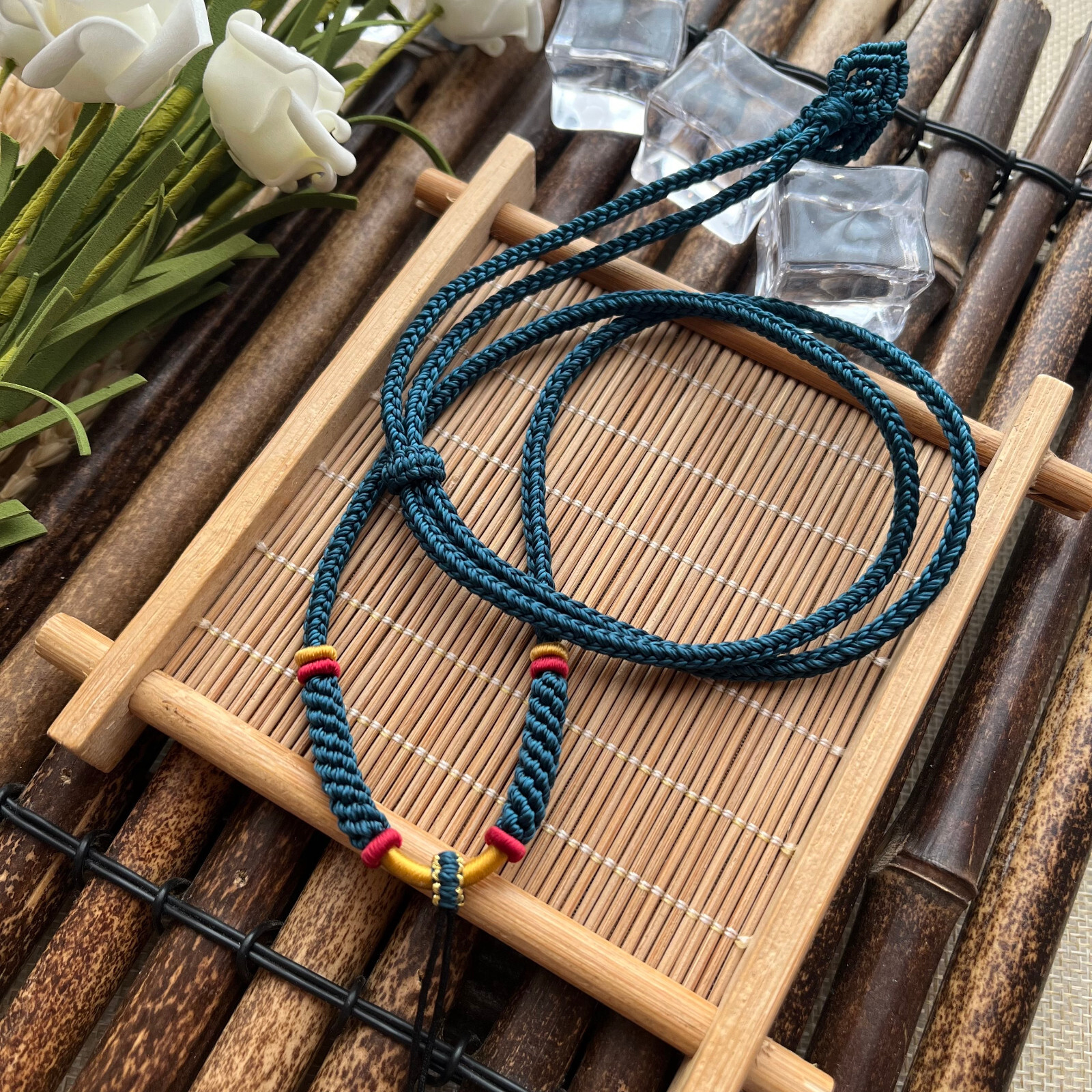 Hand Braided Dark Blue 8 Strand Rope Pendant Necklace