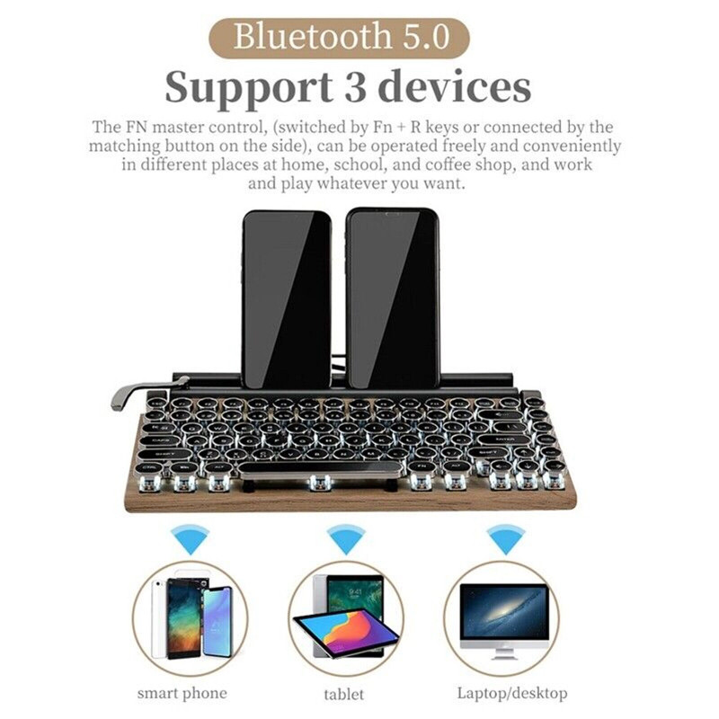 Retro Typewriter Keyboard Wireless Bluetooth Mechanical Keyboards 83 Keys NEW