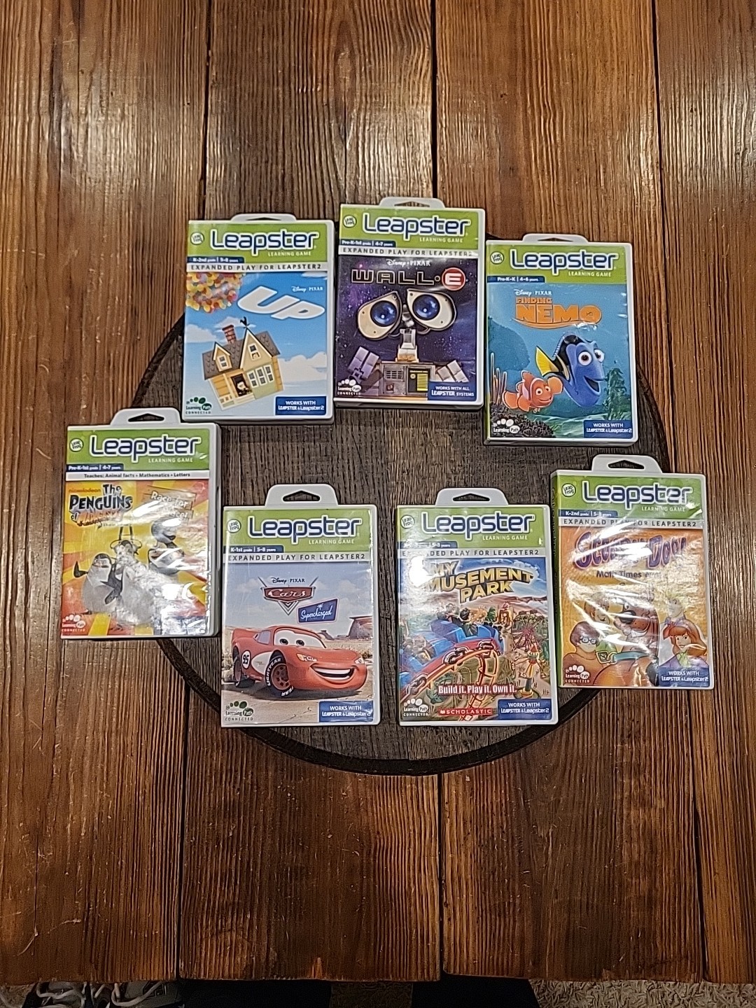 Lot Of 7 Leapster / 2.  Game Cartridges Penguins Up Nemo Walle Cars Scooby Doo
