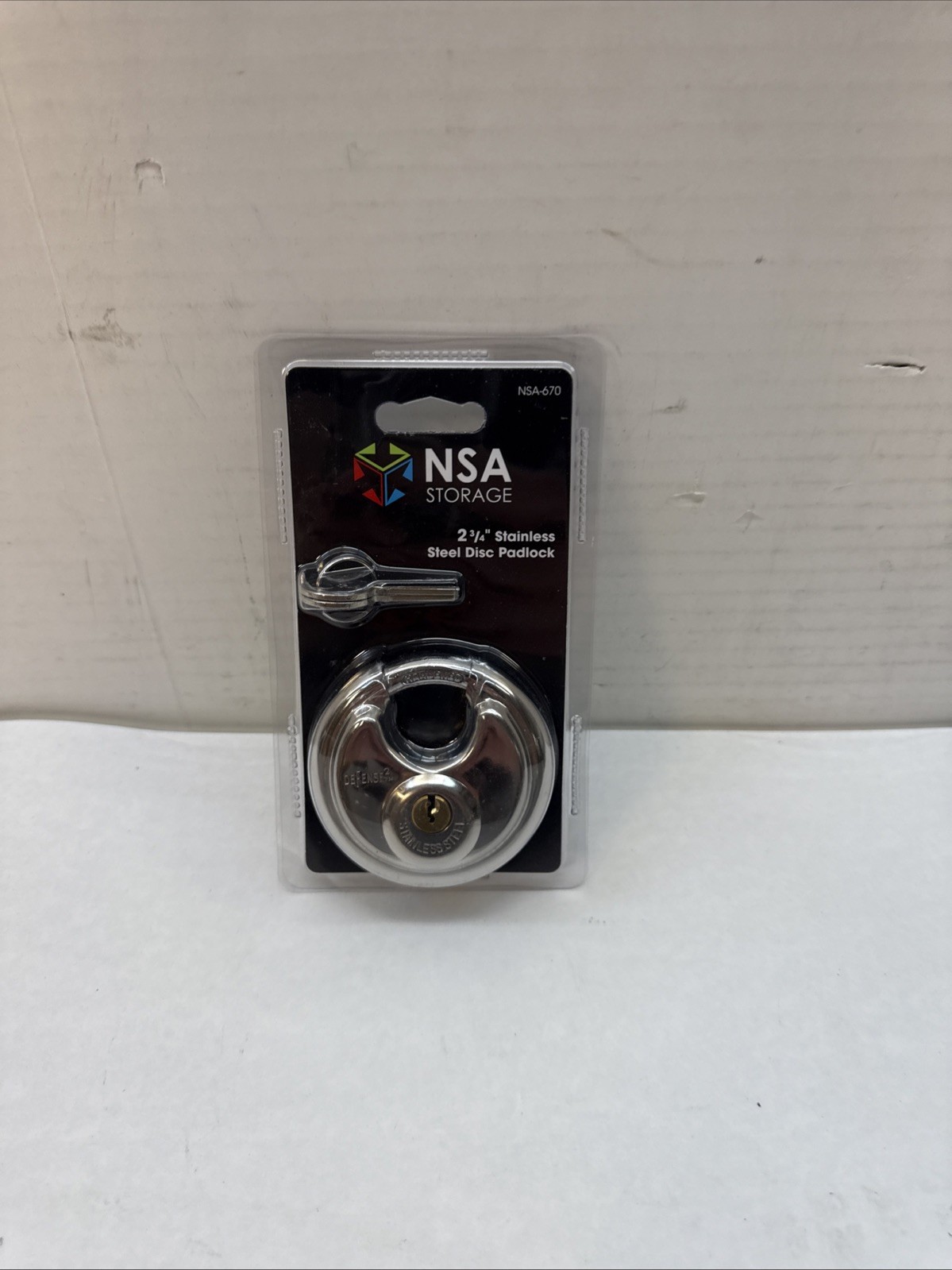 NSA storage 2 3/4" stainless steel disc padlock {NSA-670} -1 PADLOCK 2 KEYS
