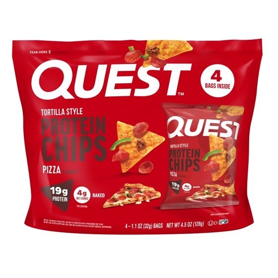Quest Tortilla Style Protein Chips, 19g Protein,Pizza Flavor,1.1oz Bags,4 ct