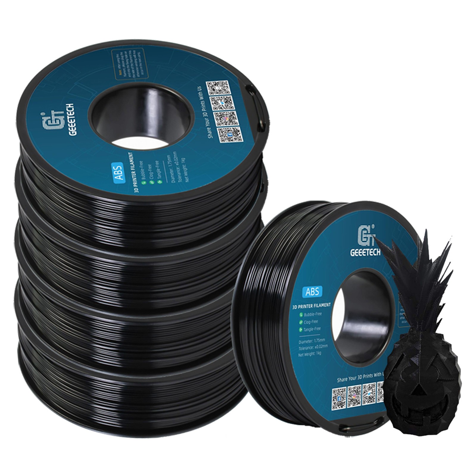5kg Geeetech ABS+Filament 1.75mm 1kg/roll Black Toughness 3D Peinter Filament
