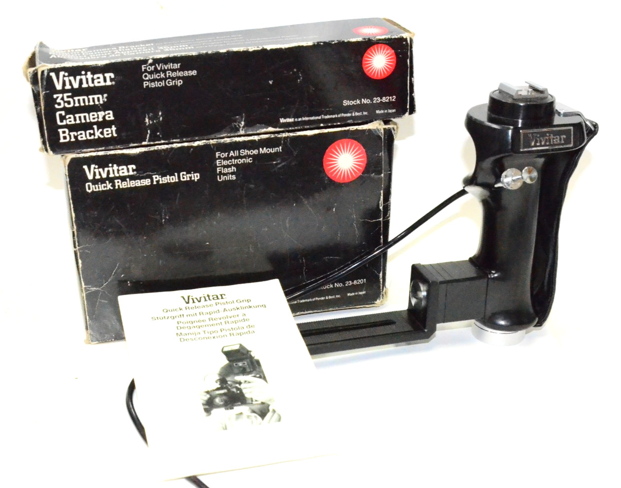 VIVITAR QUICK RELEASE CAMERA FLASH BRACKET W/CABLE SHUTTER RELEASE -NOS in Boxes