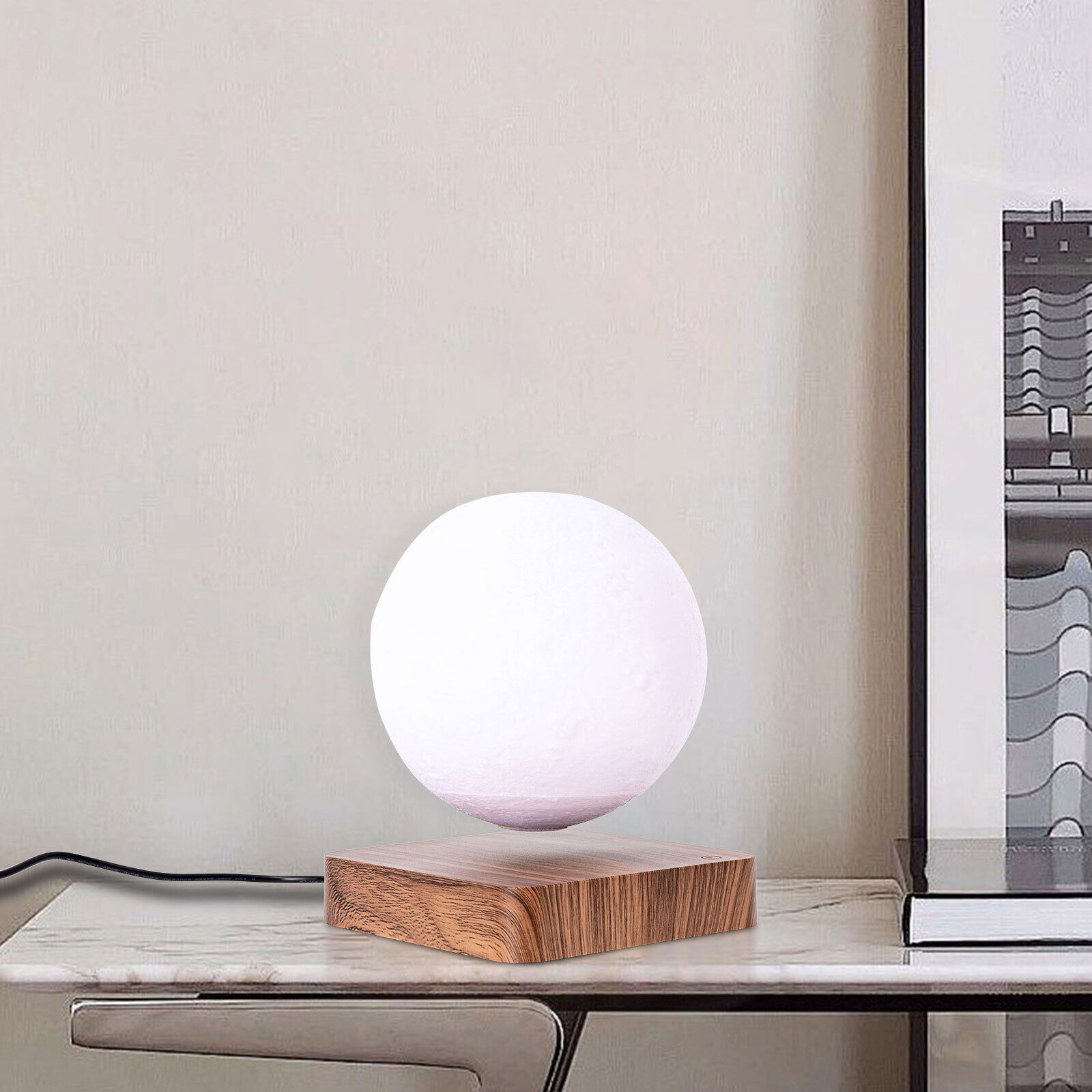 Magnetic Levitating 3D Printed Moon Lamp LED Night Light Touch Switch