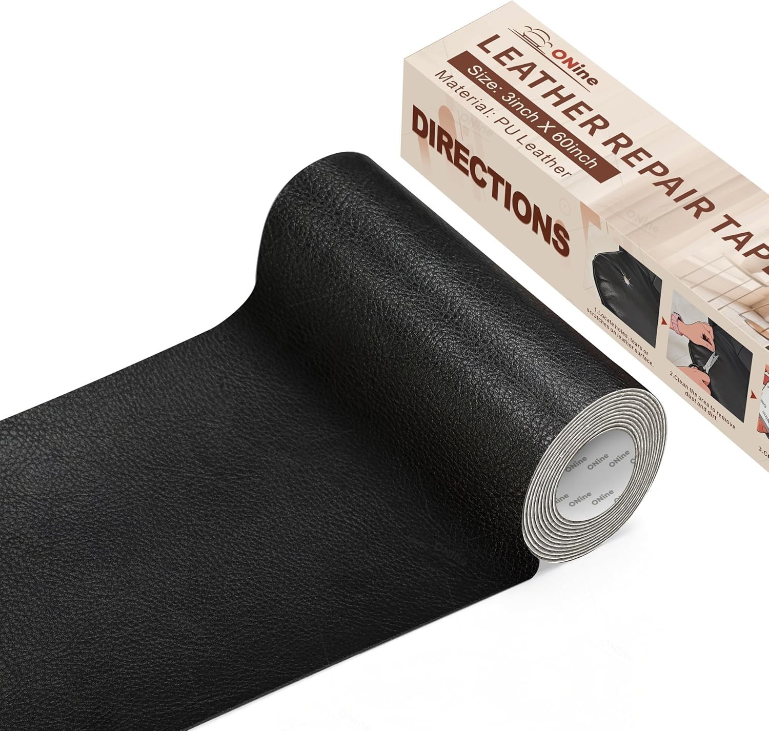 Black Leather Repair Patch, Self-Adhesive & Easy to Apply - 3x60 in