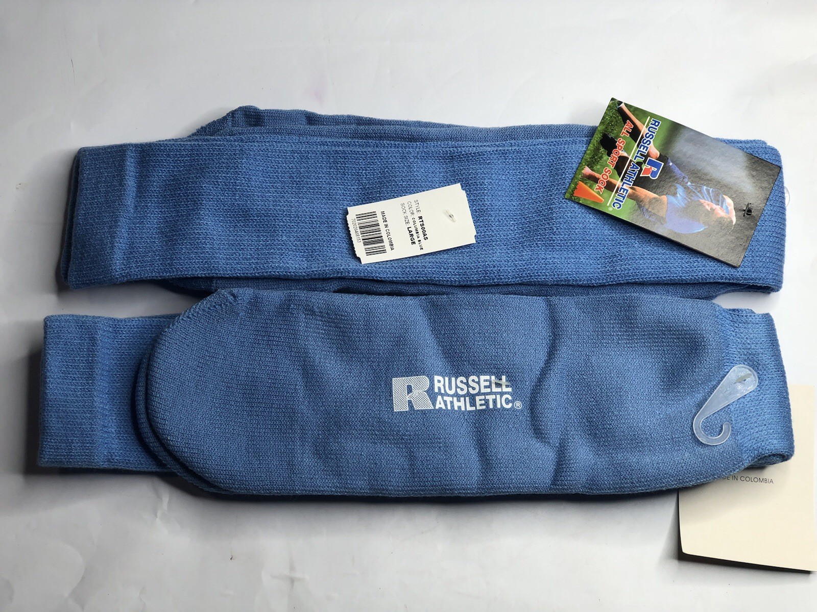 RUSSELL ATHLETIC ALL SPORT LONG SOCK Columbia Blue Large L (13-16) Men’s 2 Pairs