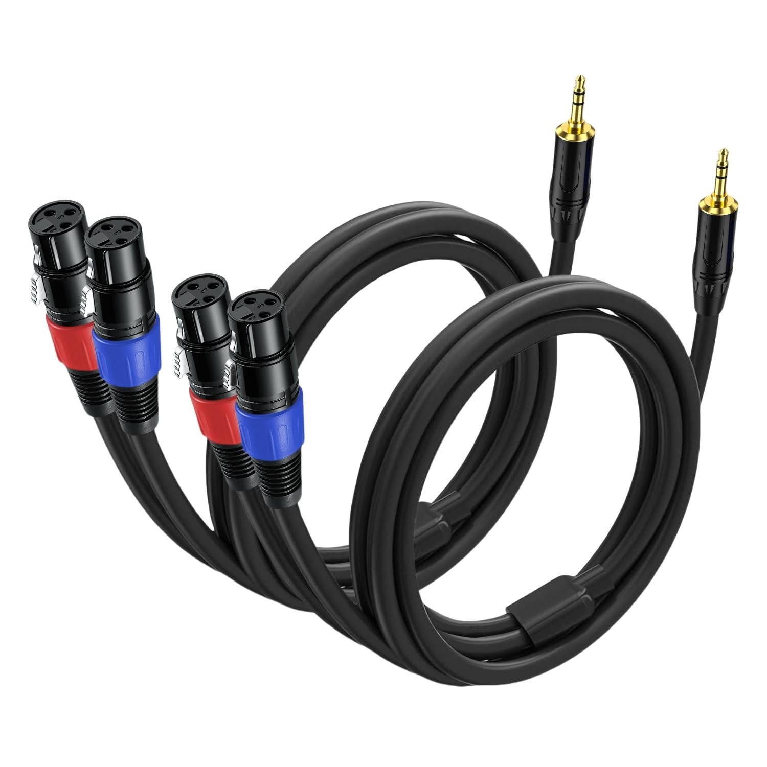2 Pack 3.5mm TRS to 2 XLR Cable, 3.3 Foot, Unbalanced 1/8 TRS Male to Dual XL...