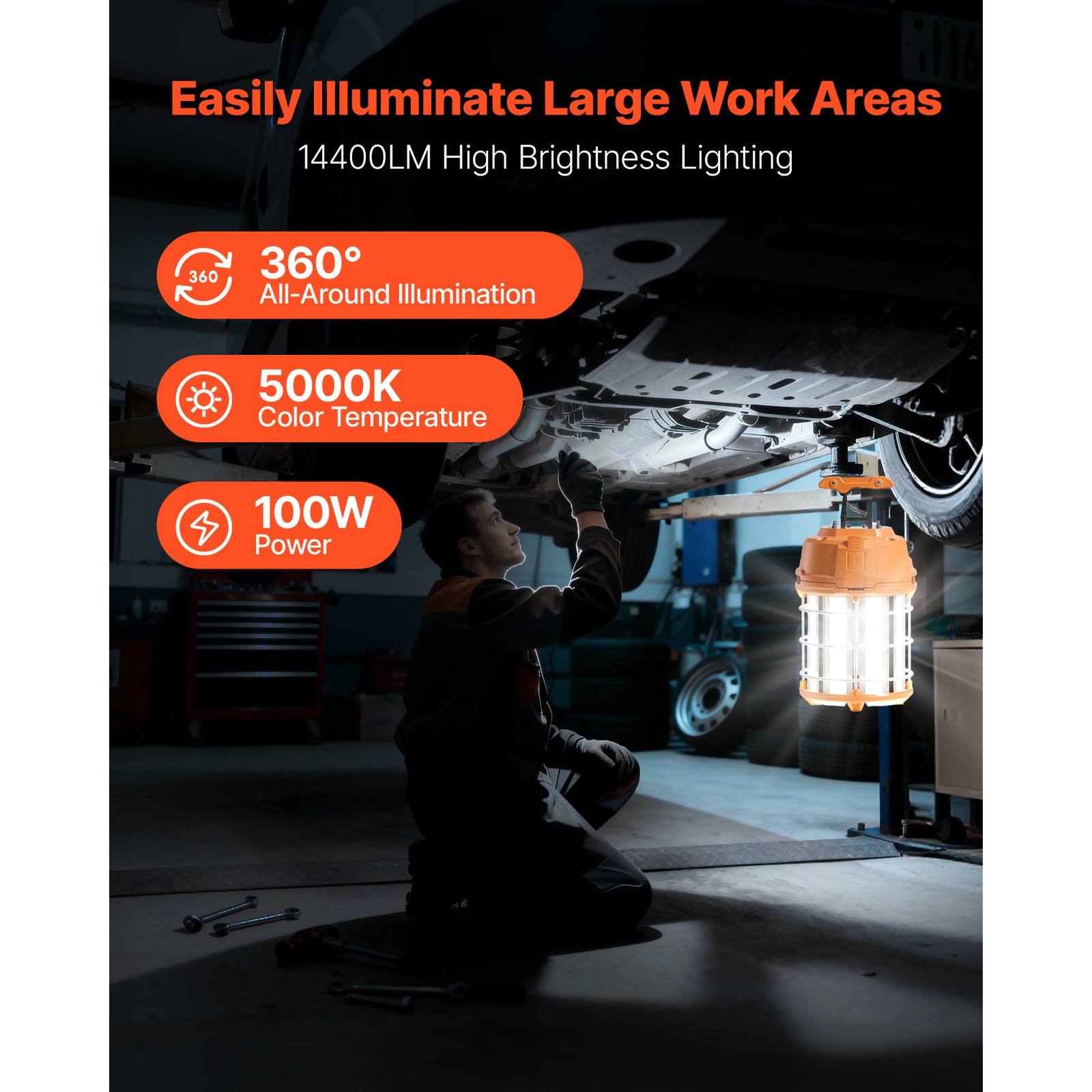 Uimoso LED Temporary Work Light 100W for Construction Sites, 5000K Brightness