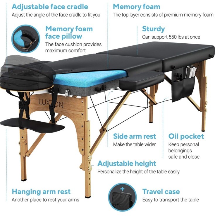 Luston home Premium Memory Foam Massage Table- Easy Set Up- Foldable With Case