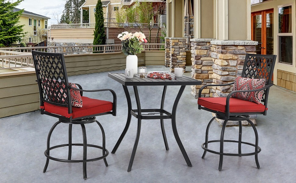 Outdoor Patio Swivel Chairs Set of 2 Bar Height Stools Bistro Set with Cushion