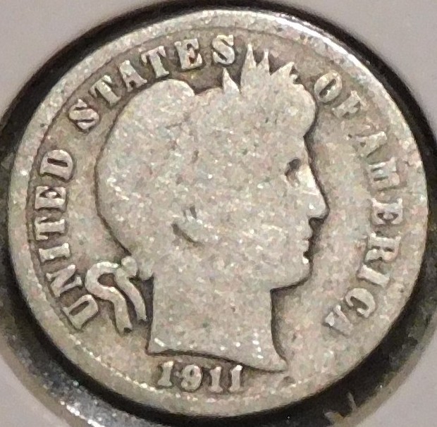 Silver Dime - Barber - 1911-S (Rim bang by STATES.) [648]