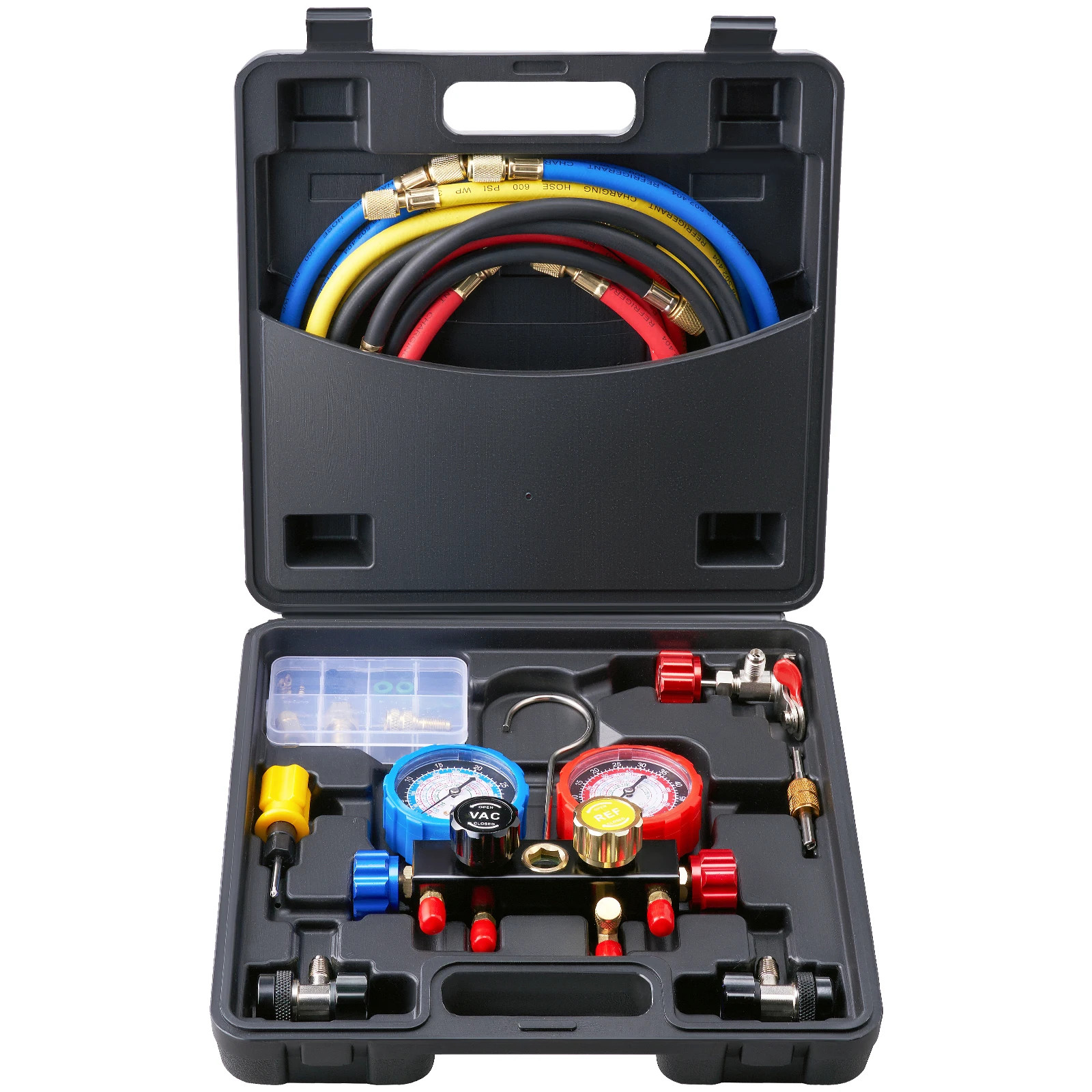 4 Way AC Gauge-AC Manifold Gauge Set with 5ft Hoses for R134A/R22/R12/R410A