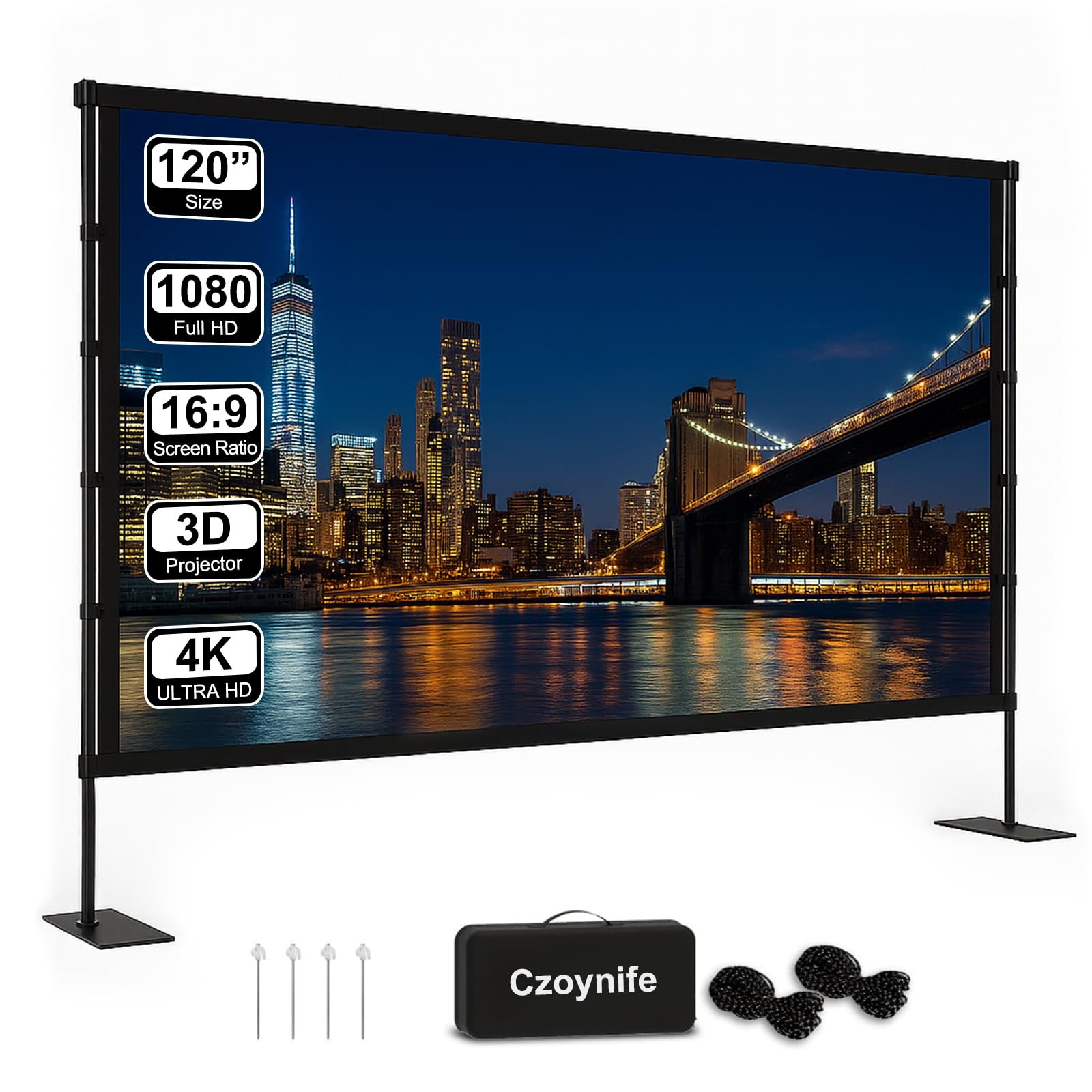 Projector Screen with Stand - 120inch Outdoor Projector Screen Portable, 16:9...