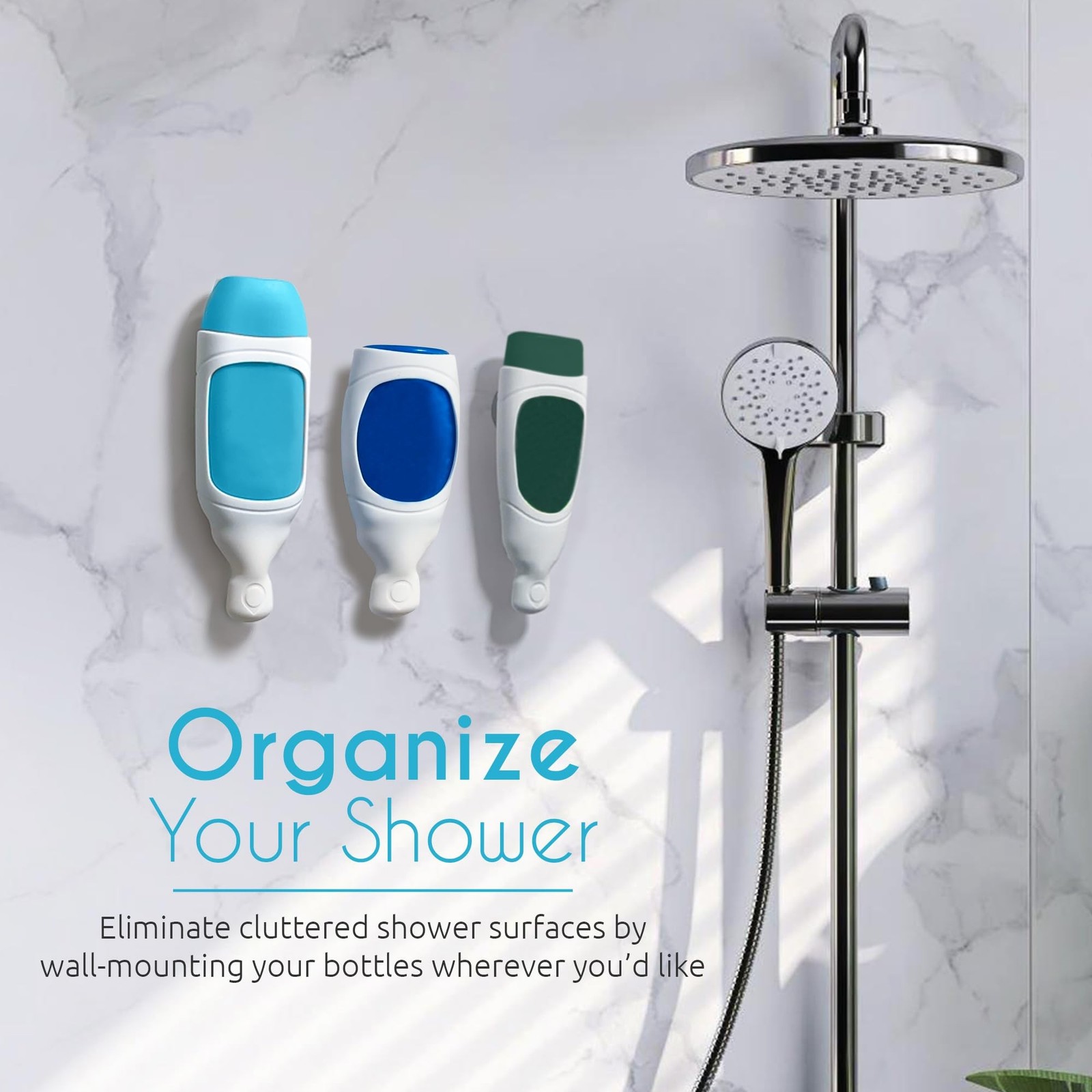Squeezi 2 Unit Pack (Bright White) Wall Mounted Shower Dispenser and Organize...
