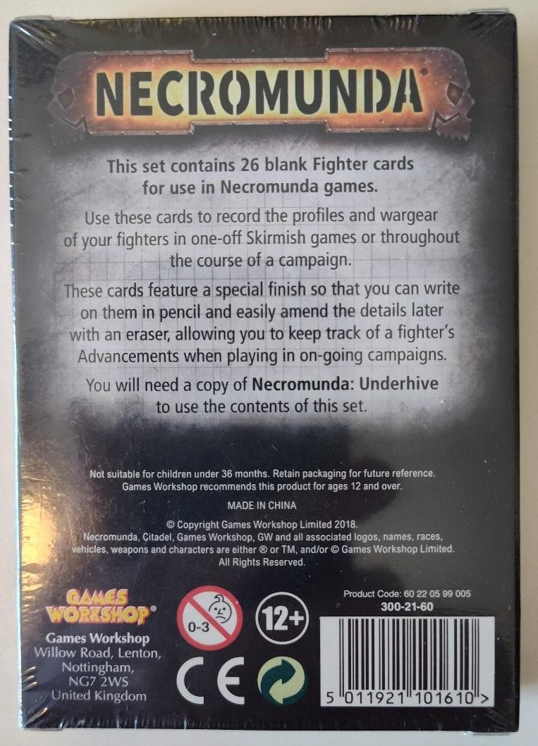 Necromunda Blank Fighter Cards - Games Workshop (2018) - Sealed