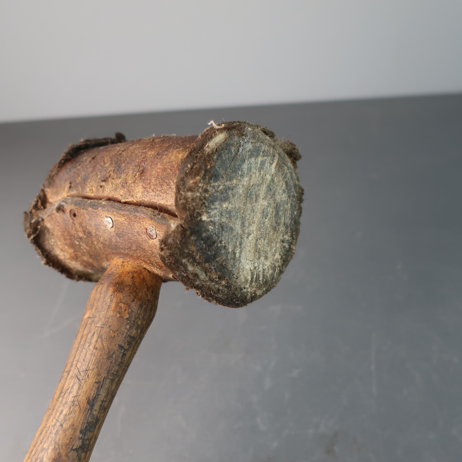 Vintage Rolled Rawhide Mallet with Wooden Handle
