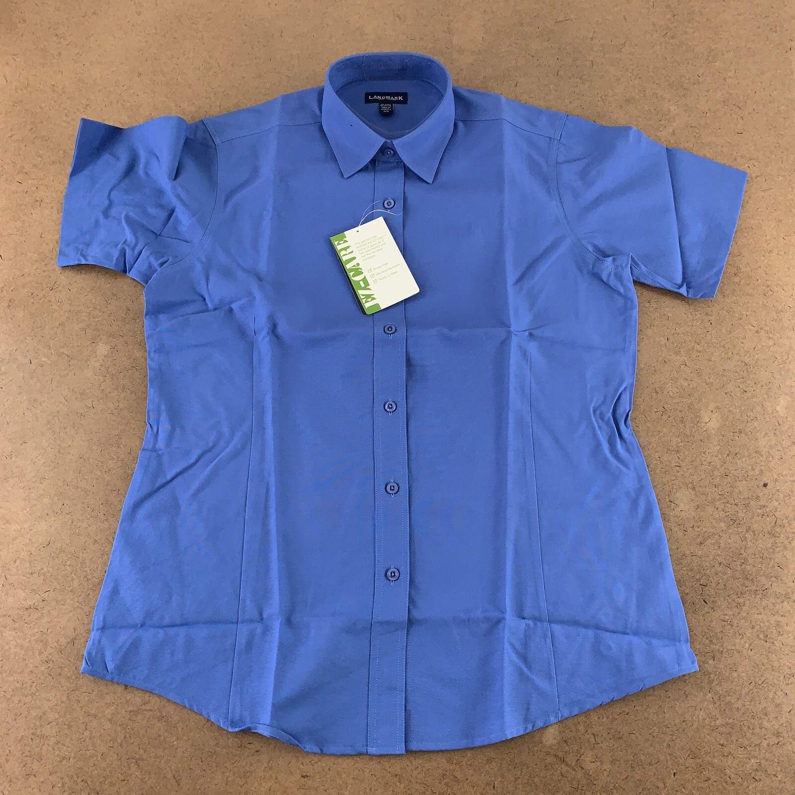 Landmark Women's Size Medium Blue Lamber Short Sleeve Oxford Shirt 97733 NWT