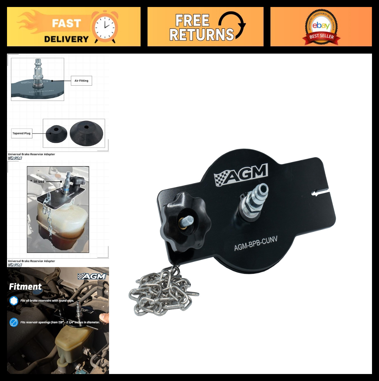 Universal Brake Bleeder Adapter - Pressure Bleeder Cap for Round Reservoirs - Ma