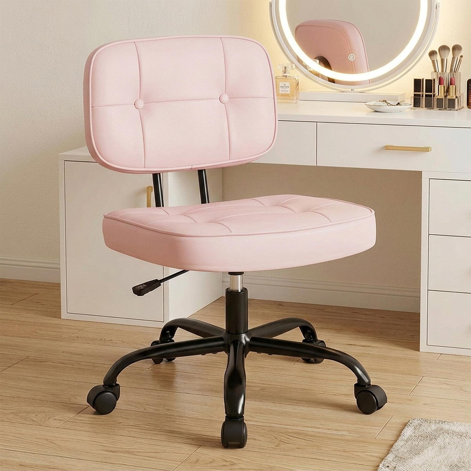 Home Office Desk Chair - Ergonomic Armless PU Leather Computer Rolling Task C...