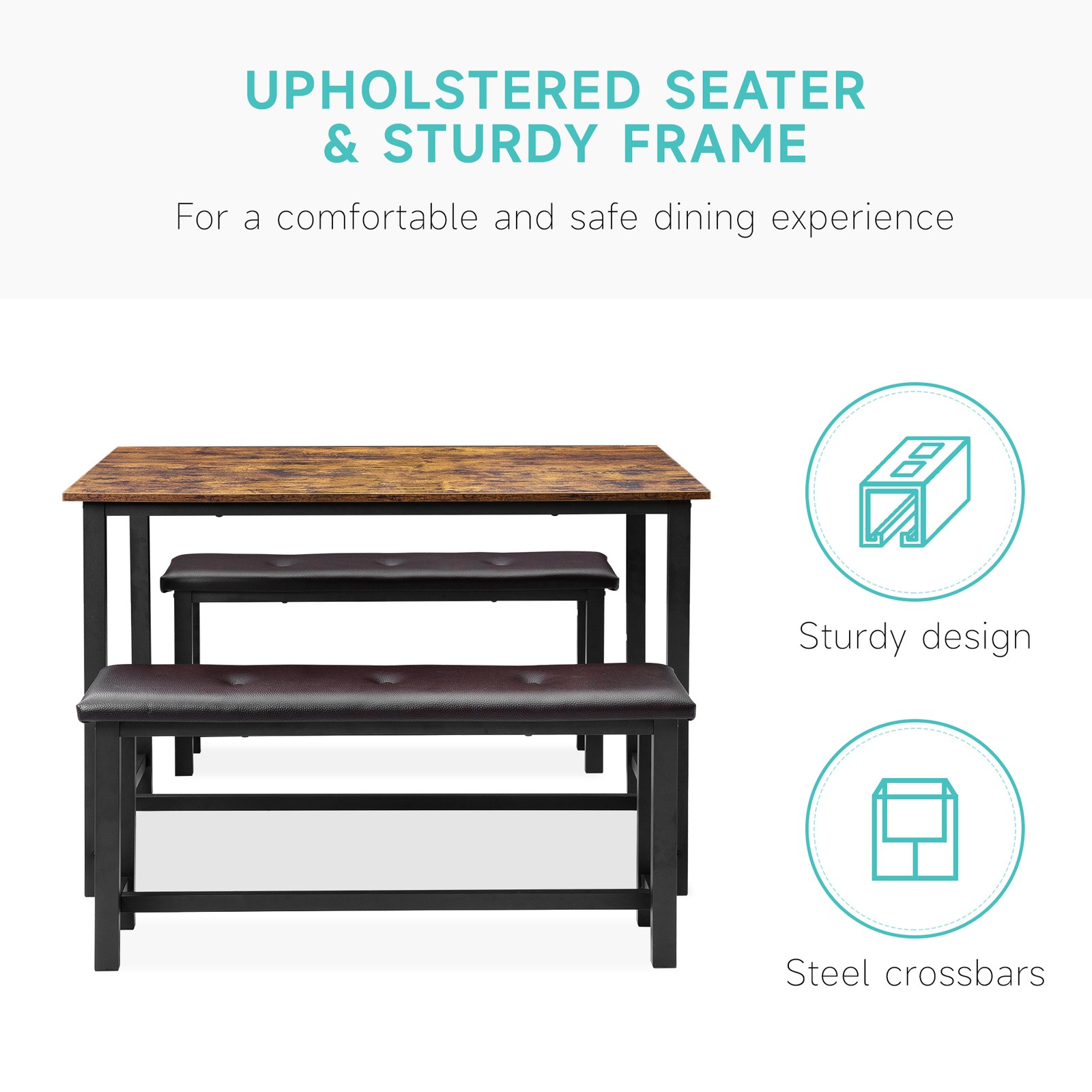 Dining Table Set for 4 with 2 Upholstered Benches, Kitchen Bench Dining Table