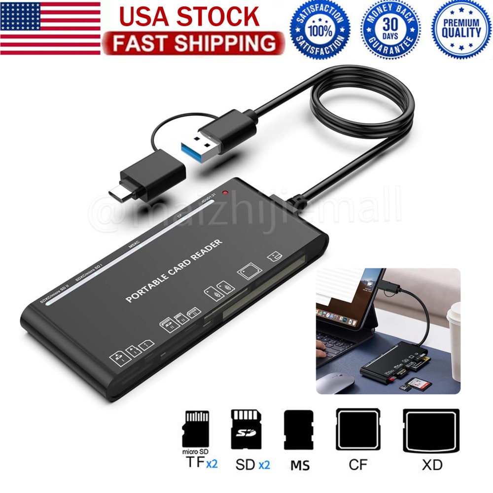 USB 3.0 Memory Card Reader Adapter Hub, for SD, CF, TF, Micro SD, XD, MS 7 in 1