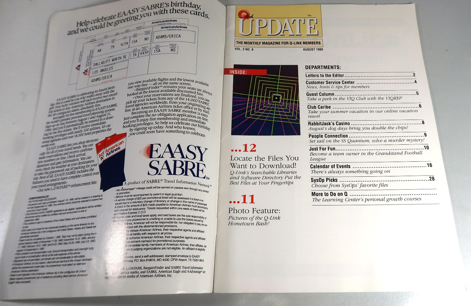 RARE Q-Link Update Magazines AUGUST 1989, Vol2 #8 - Pre-Aol - Commodore 64