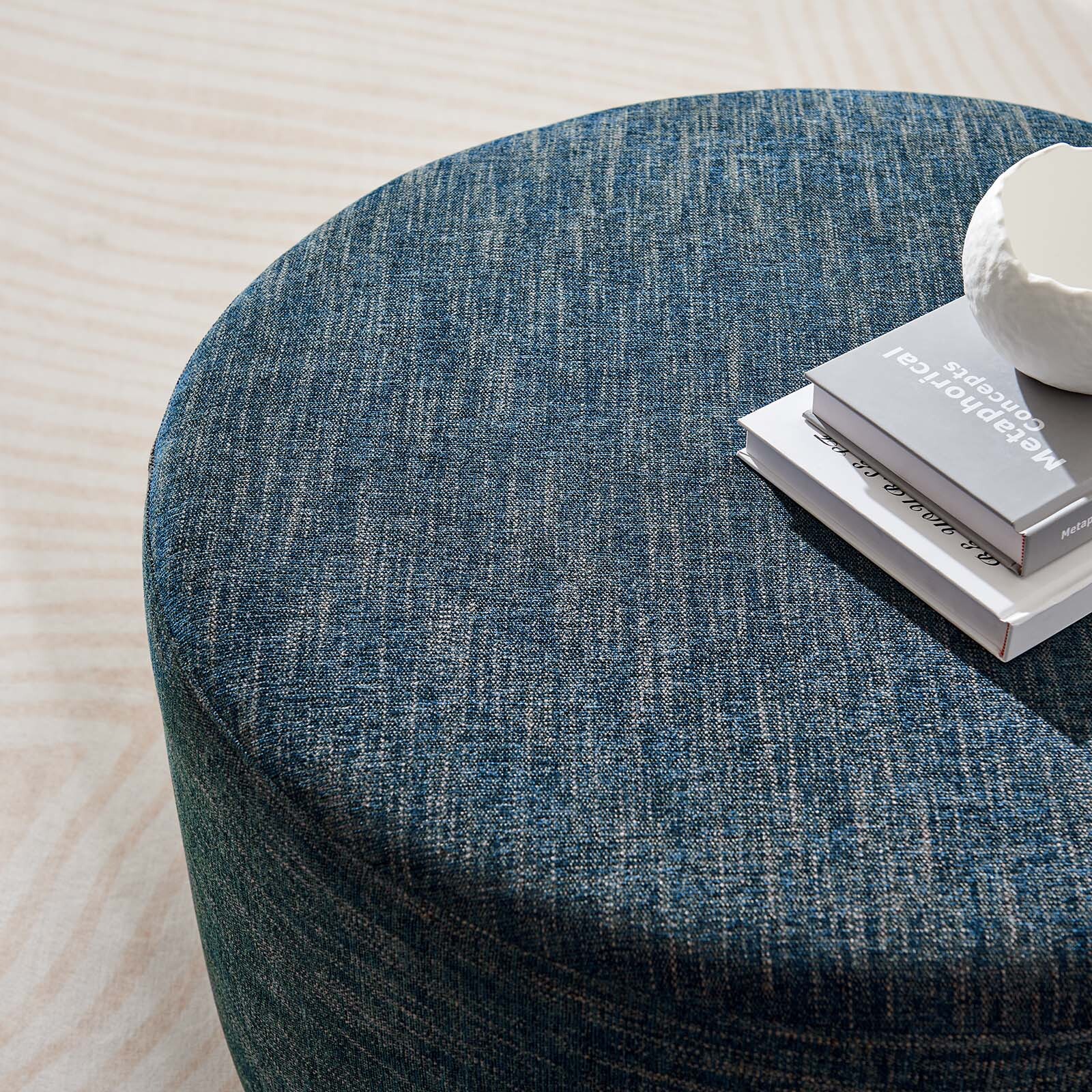 Modway Large 29" Round Woven Heathered Fabric Upholstered Ottoman