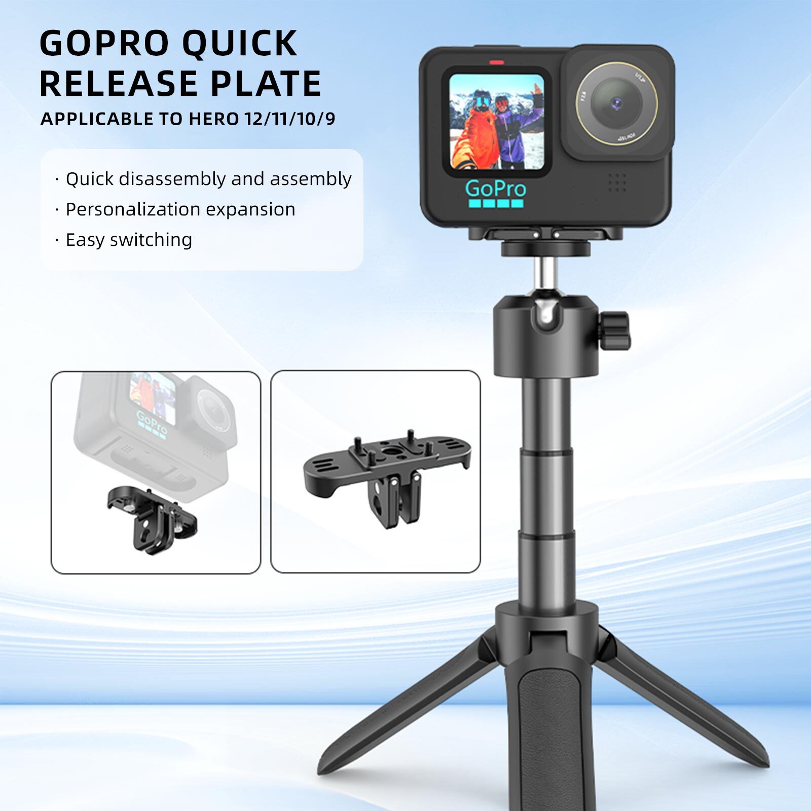 Foldable Magnetic Quick Release Mount for GoPro 12 11 10 9 8 Adapter Replace US