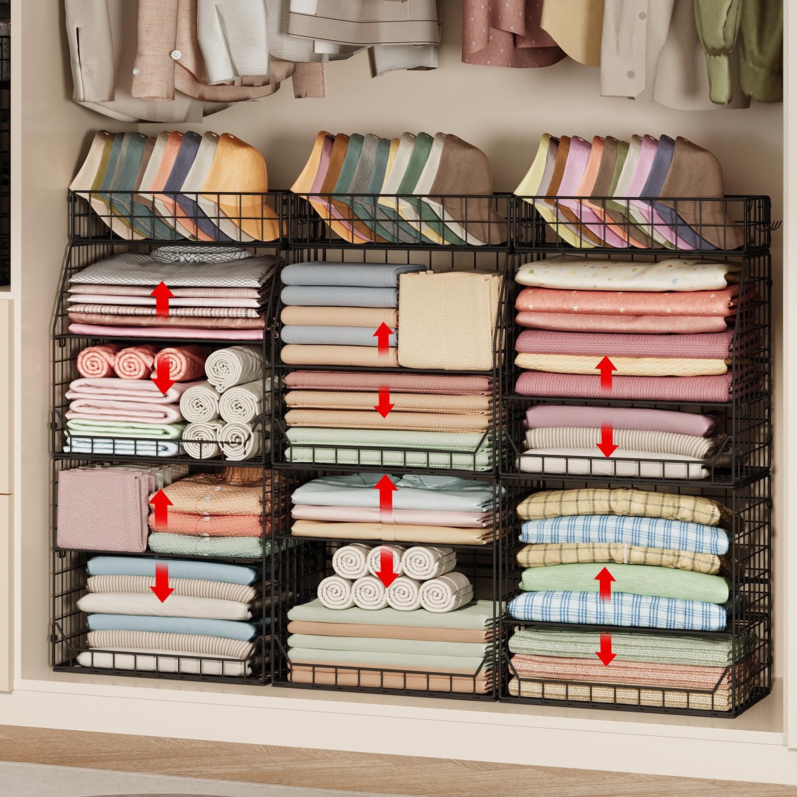 5-Tier Stackable Closet Organizers and Storage with Small Basket for Hats,Clo...