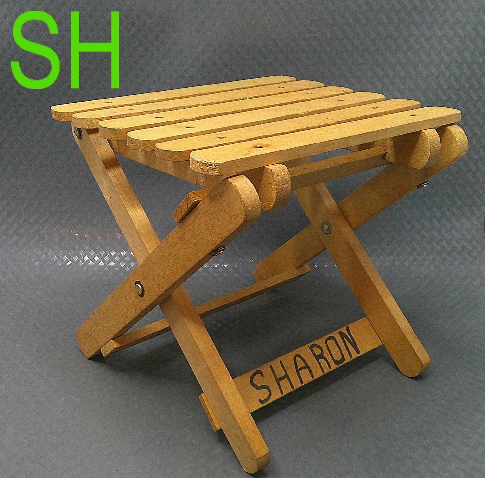 Vintage Handmade Folding Compact Child Chair Seat Stool Wood Slats Folds Flat