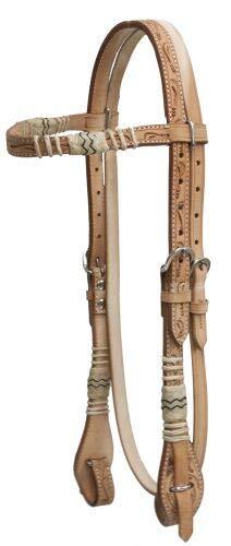 Showman Floral Tooled Rawhide Braided Leather Browband Headstall w/ Reins