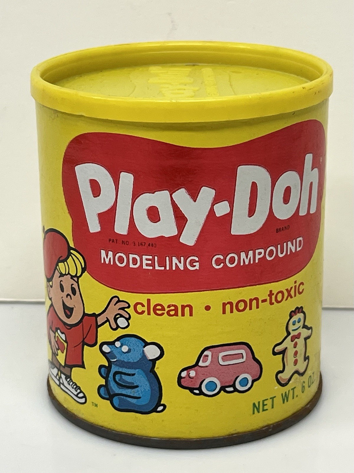 1968 Vintage YELLOW Play-Doh Container Can Empty Rainbow Crafts 6 oz