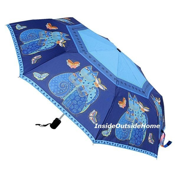 Laurel Burch Compact Umbrella Indigo Cats LG Canopy AutoOpen RETIRED New