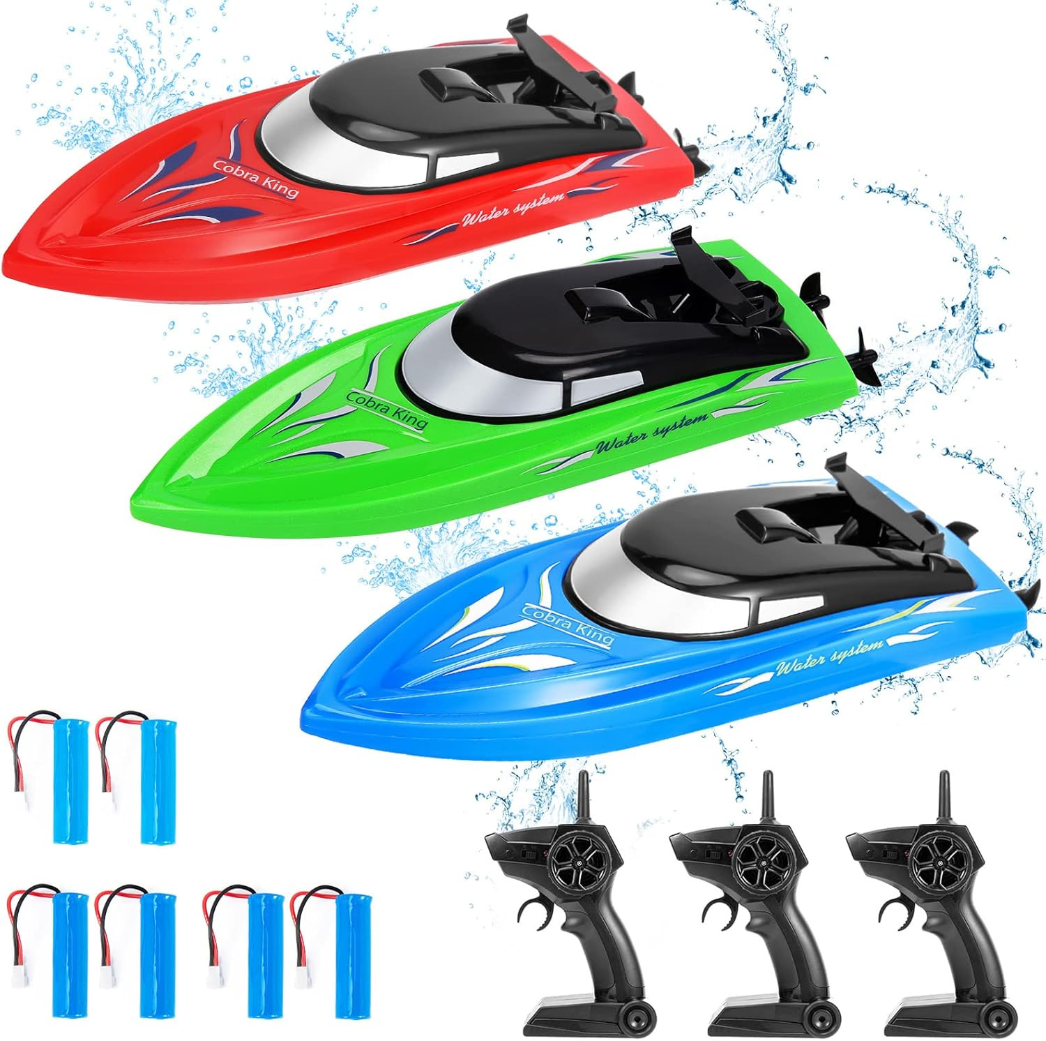 RC Boat, 3PACK High Speed Remote Control Boat for Kids & Adults, 10Km/H 2.4G Boa