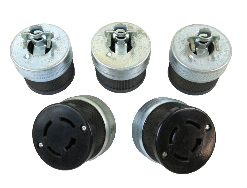 Lot of 5 Hart-Lock 4-Prong Female Turn & Pull Locking Connector Plugs 10A/600VAC