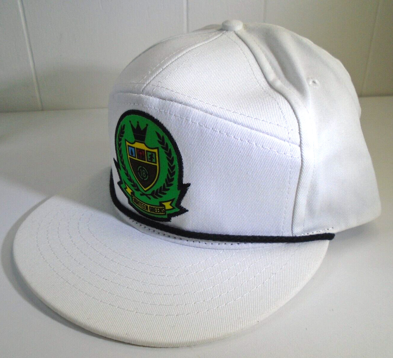 18Greens Apparel 7 Panel Golf Hat Strapback Cap WHITE Golfing Sports Clothing