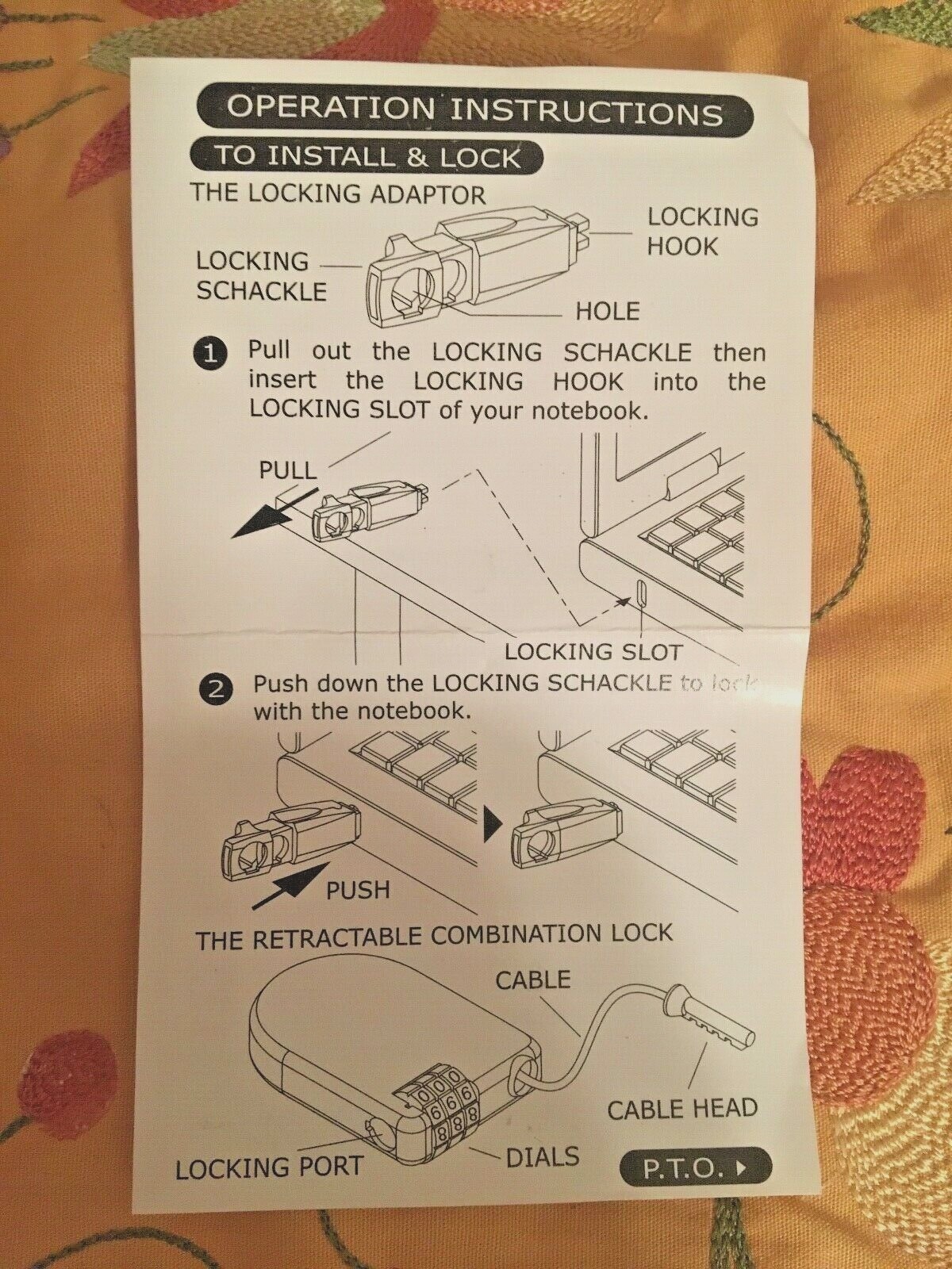 Laptop Cable Lock,New in box; 3-digit dial combination with retractible cable
