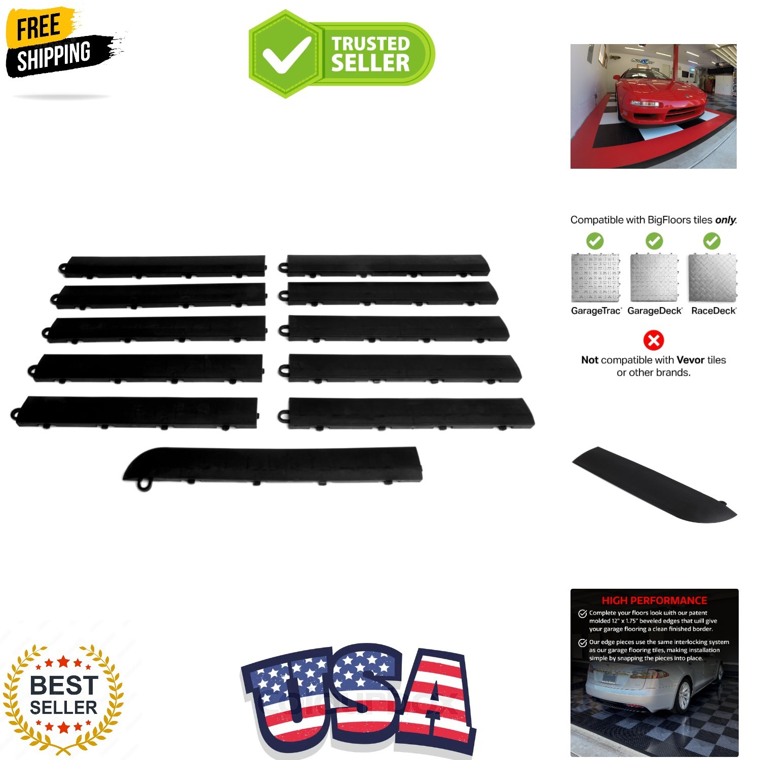 11-Piece Male Transition Edge Kit for Garage Flooring - RaceDeck Compatible