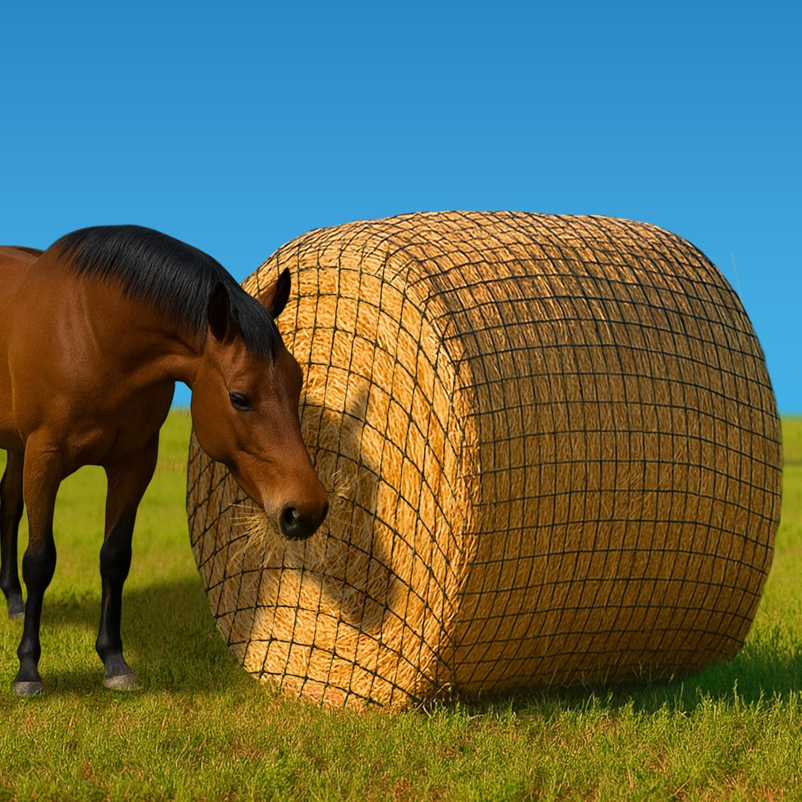 4x4 Ft Round Bale Hay Net for Horses – Knotless Slow Feeder Net with 2R