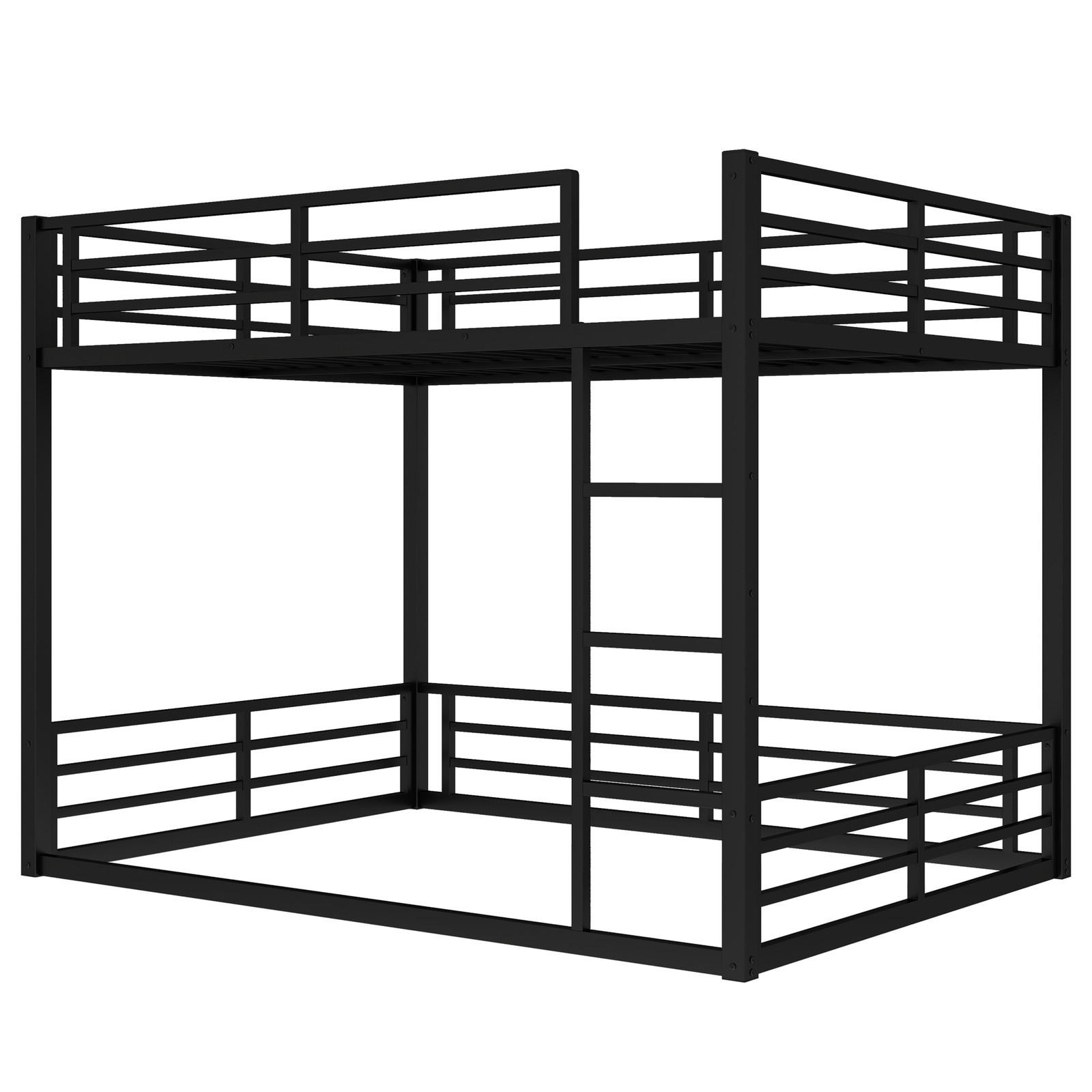 Metal Queen Over Queen Bunk Bed, Black, Space Saving, Noise Reduced