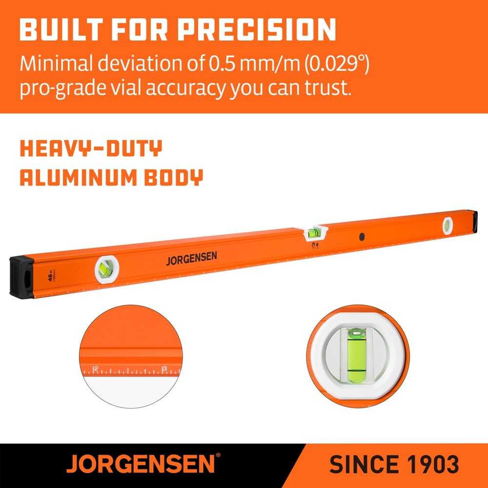 JORGENSEN 48 in Magnetic Torpedo Level 45°/90°/180° Bubble Aluminum Spirit Level