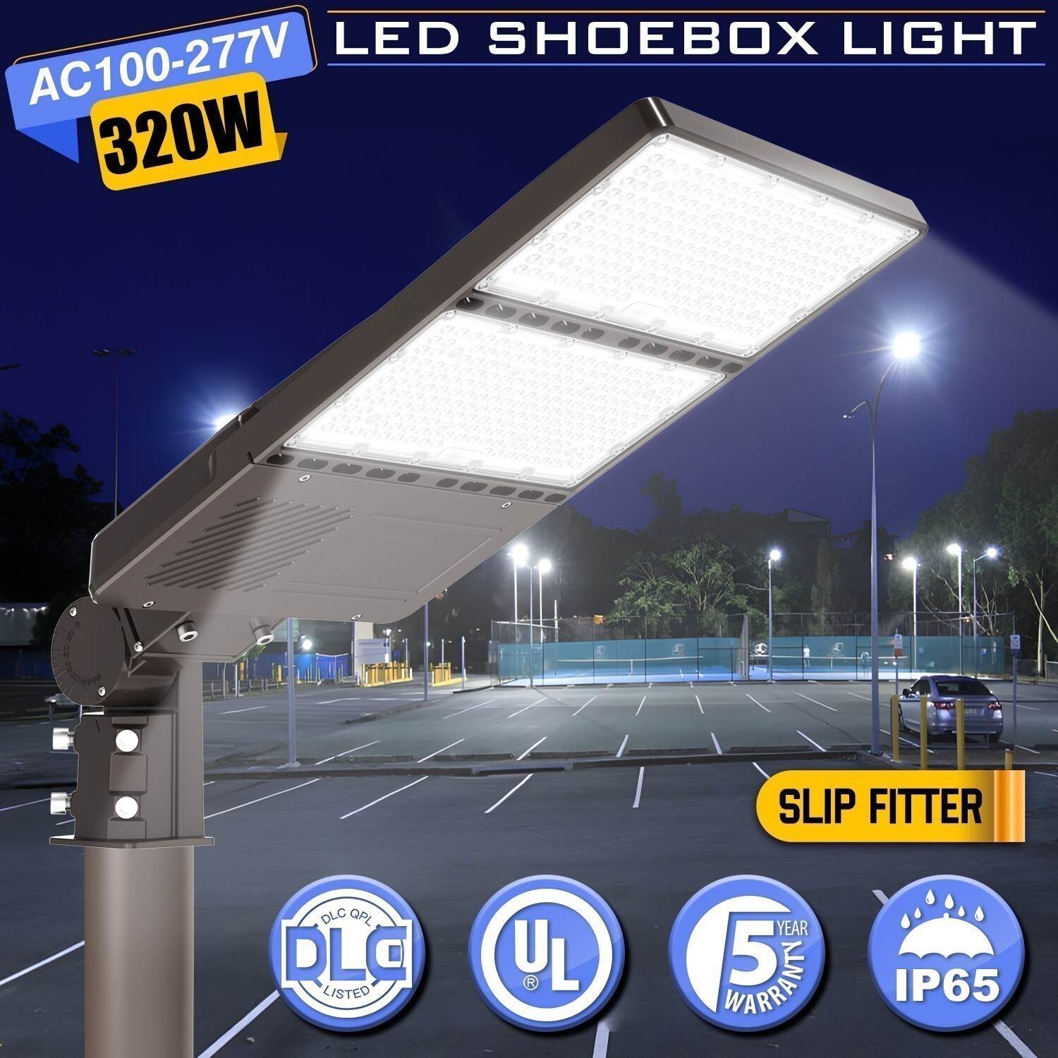 320W LED Shoebox Light Parking Lot Pole Lamp With Dusk to Dawn Photocell 48000LM