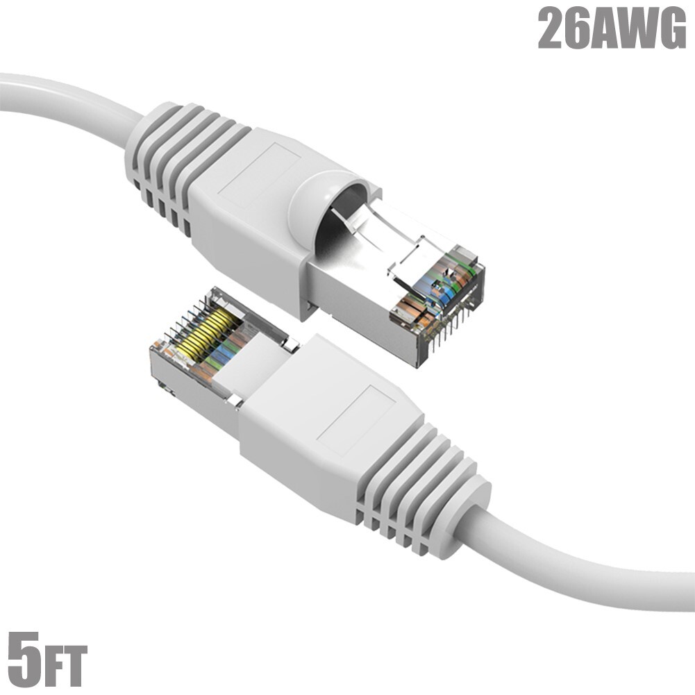 5FT Cat6A RJ45 Network LAN Ethernet SSTP Cable Shielded Copper Wire 26AWG White