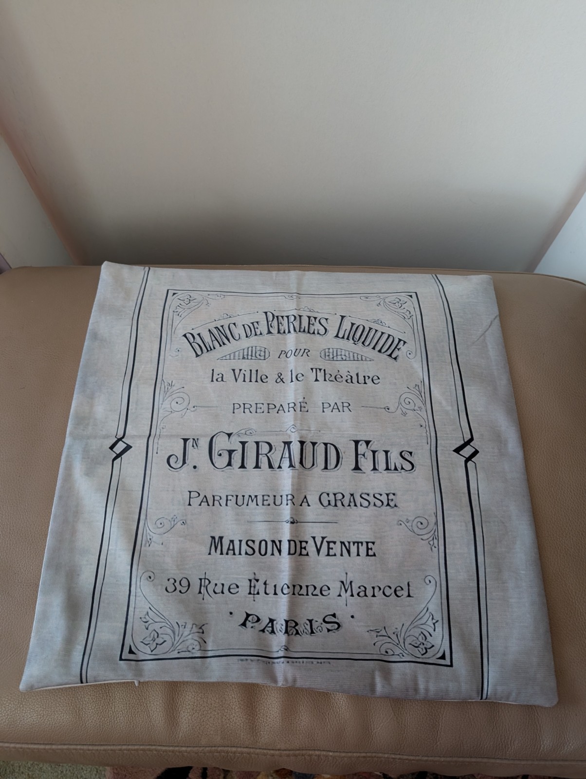 J Giraud Fils French Canvas Sham Cover 17 3/4" W 17 1/4" T 10 1/2" Zip Opening